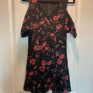 Black Floral Short Dress w/ Open Shoulders